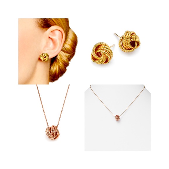 14k gold twisted love knot necklace & earring set